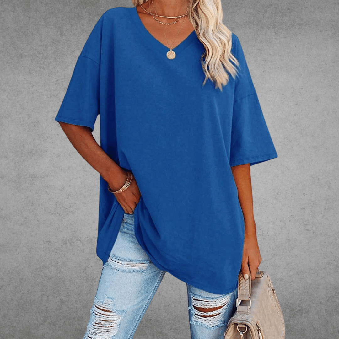 Women Top | loose fit V neck short sleeve cut