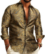 Paisley Jacquard Long Sleeve Button Front Shirt for Men | Evening Wear