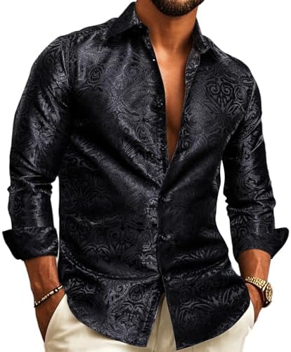 Paisley Jacquard Long Sleeve Button Front Shirt for Men | Evening Wear