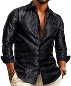 Paisley Jacquard Long Sleeve Button Front Shirt for Men | Evening Wear