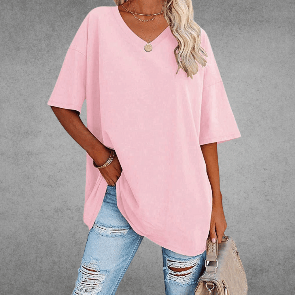Women Top | loose fit V neck short sleeve cut