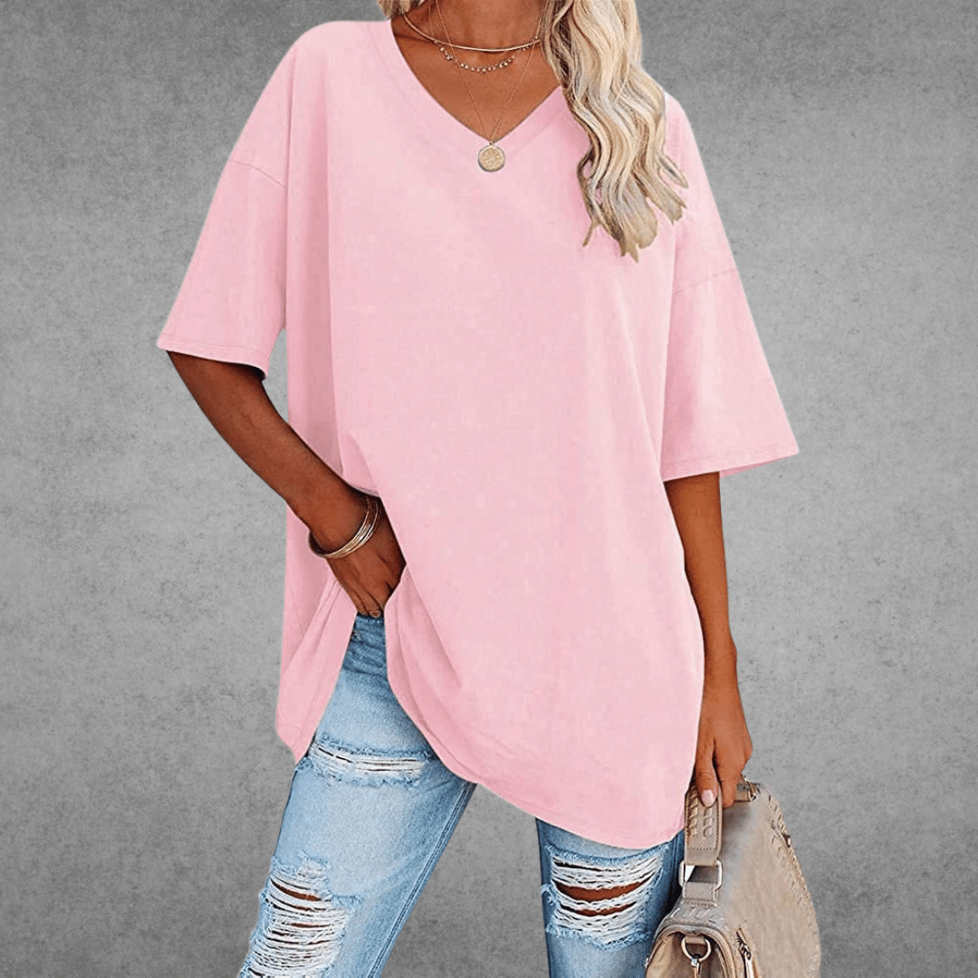 Women Top | loose fit V neck short sleeve cut