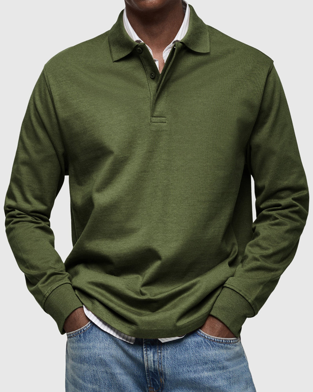 Cotton Long Sleeve Polo Shirt for Men