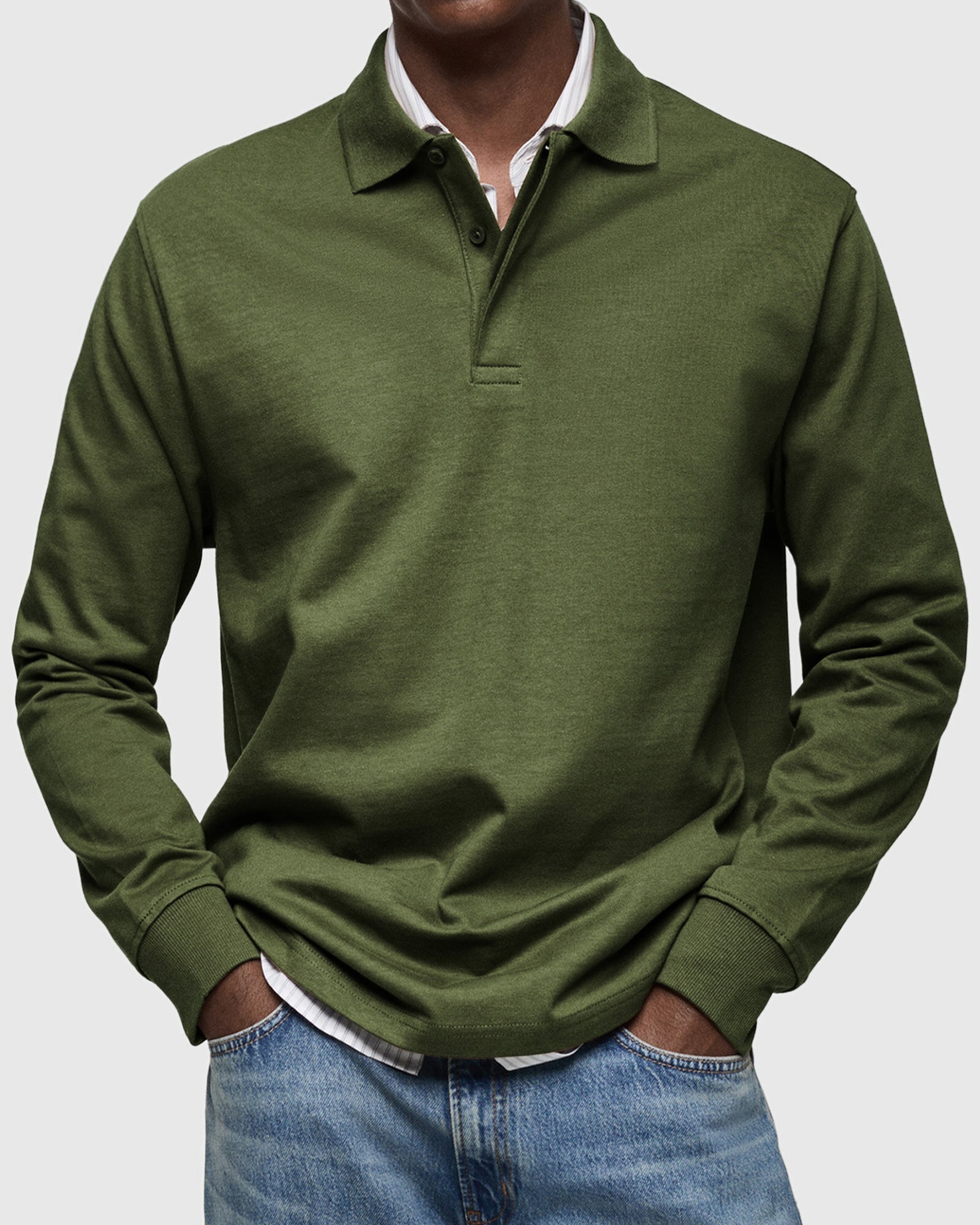 Cotton Long Sleeve Polo Shirt for Men