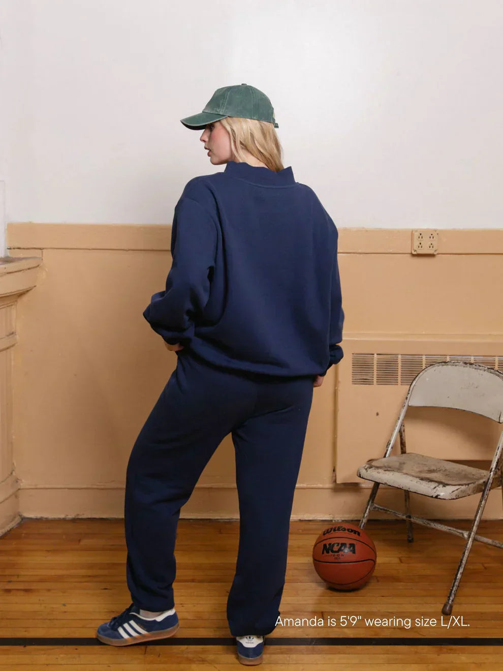 Navy Oversized Mockneck Jumper for Men with White Varsity Print