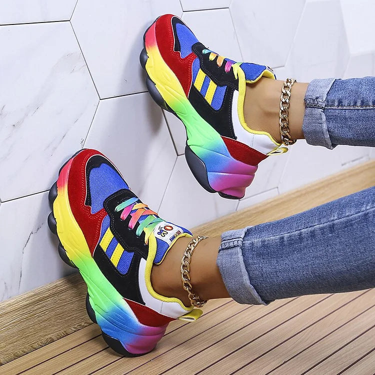 Blue Green Rainbow Orthopaedic Wide Toe Box Lightweight Trainers for Women