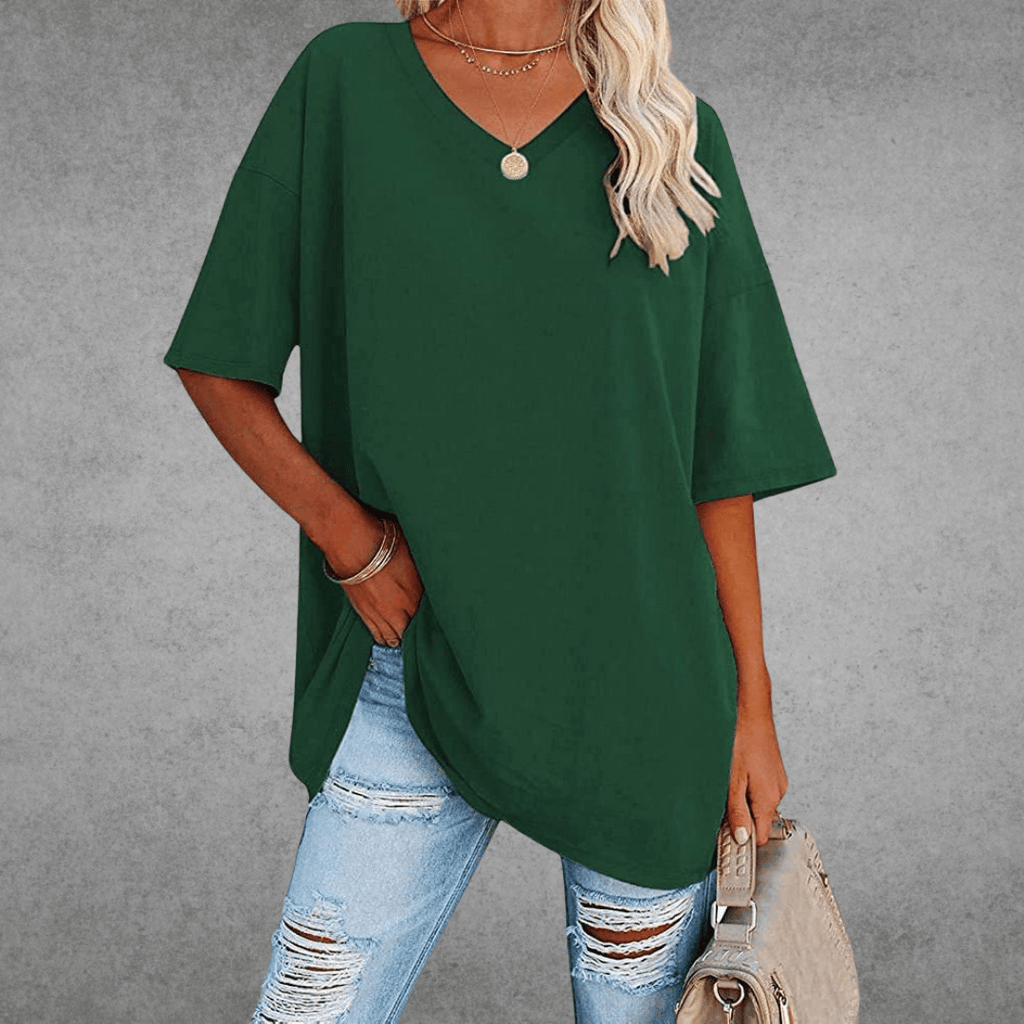 Women Top | loose fit V neck short sleeve cut