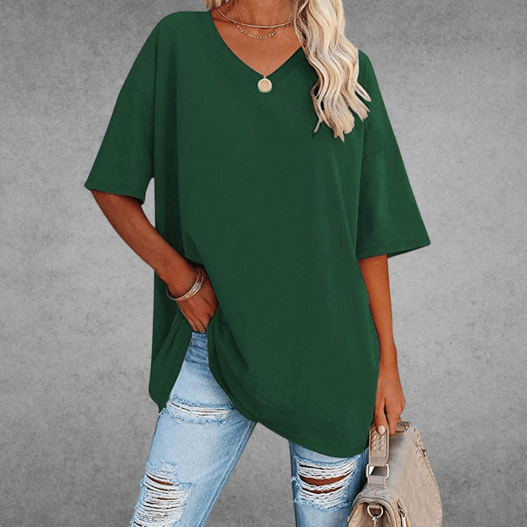 Women Top | loose fit V neck short sleeve cut
