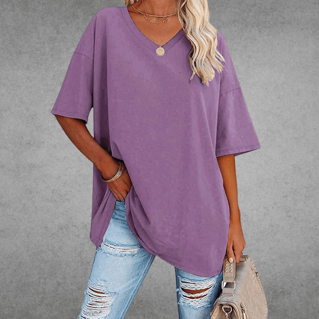 Women Top | loose fit V neck short sleeve cut