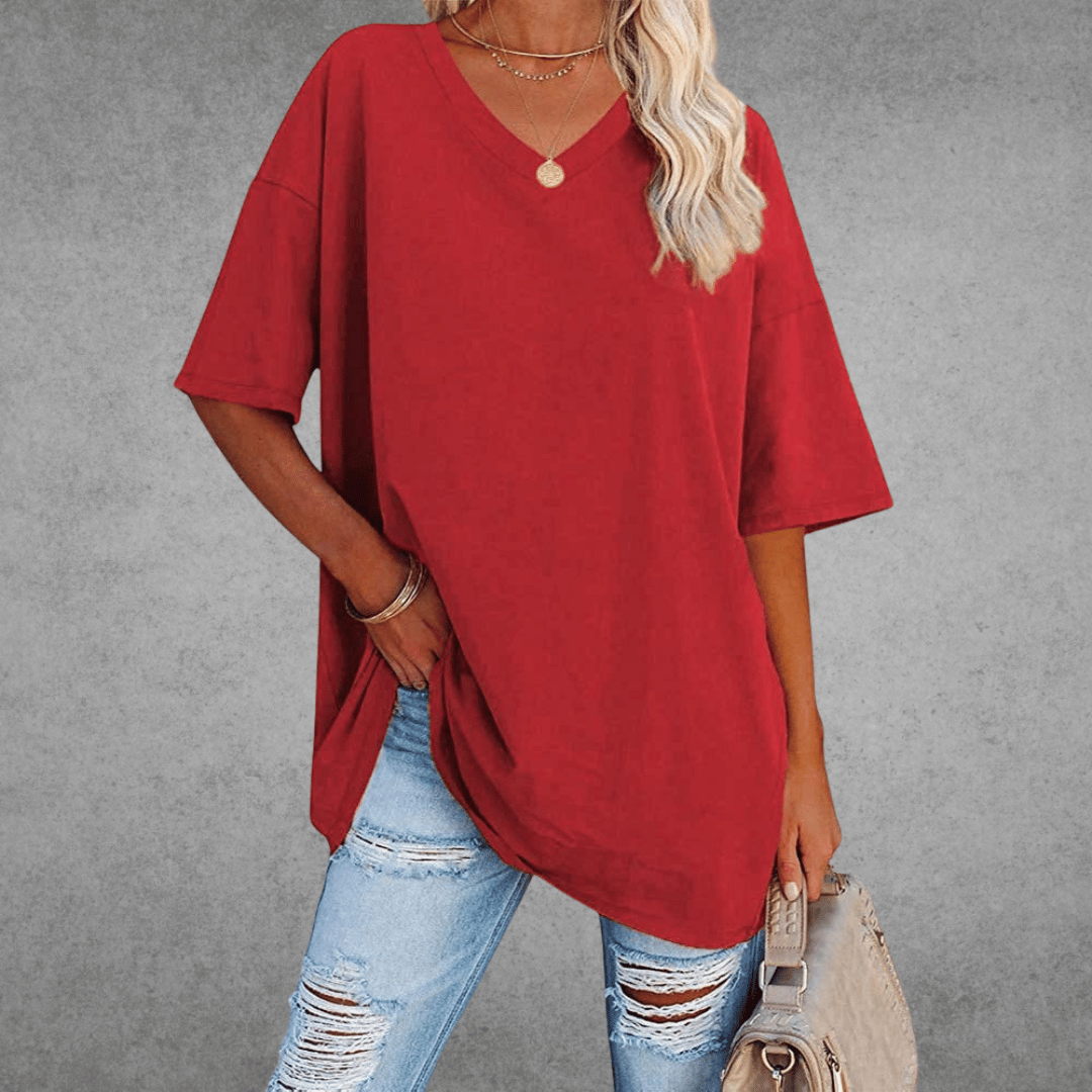 Women Top | loose fit V neck short sleeve cut