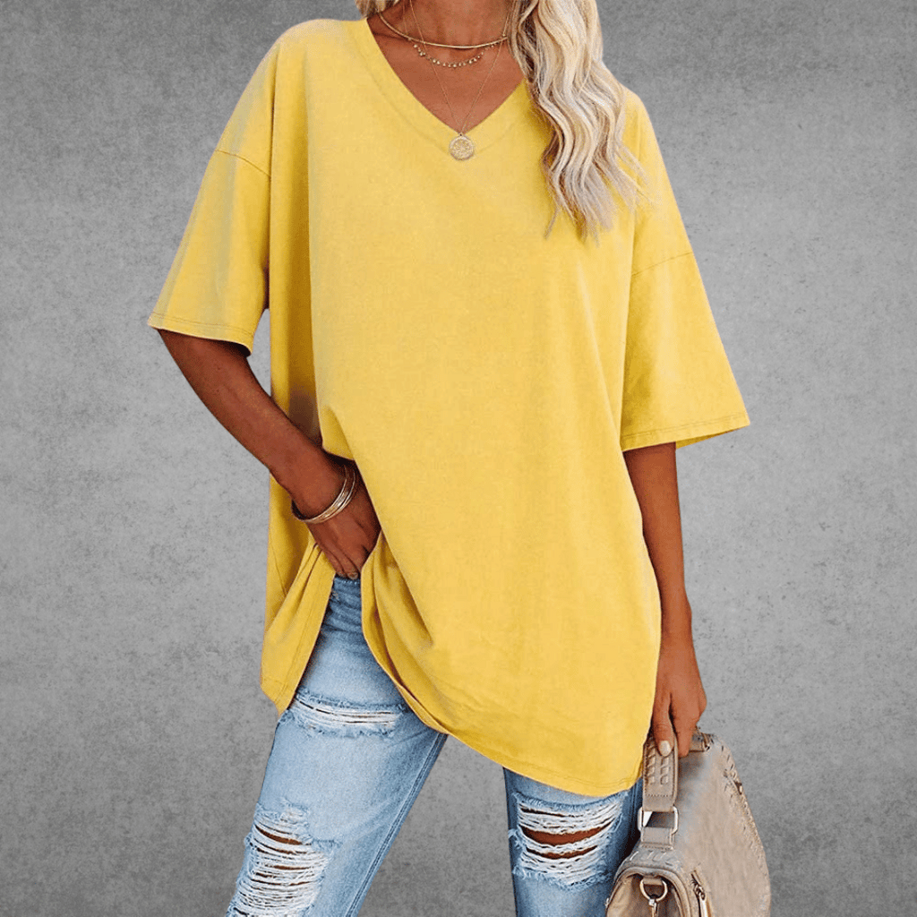 Women Top | loose fit V neck short sleeve cut