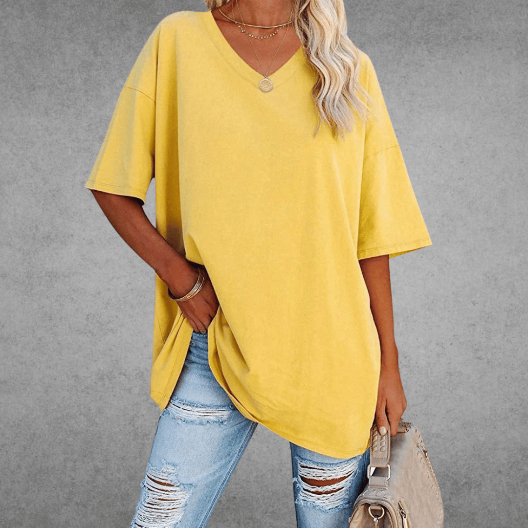 Women Top | loose fit V neck short sleeve cut