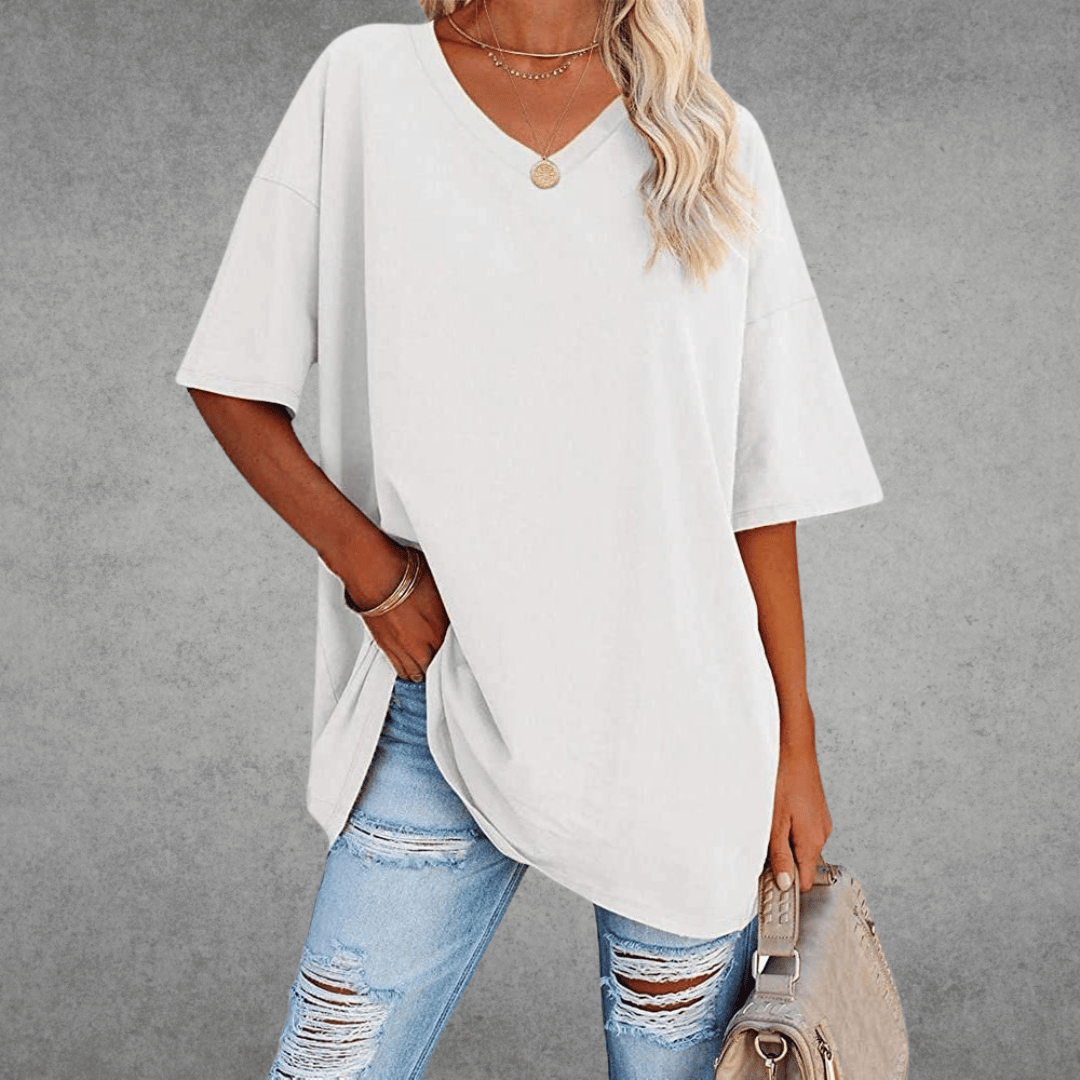 Women Top | loose fit V neck short sleeve cut