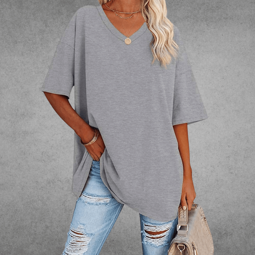 Women Top | loose fit V neck short sleeve cut