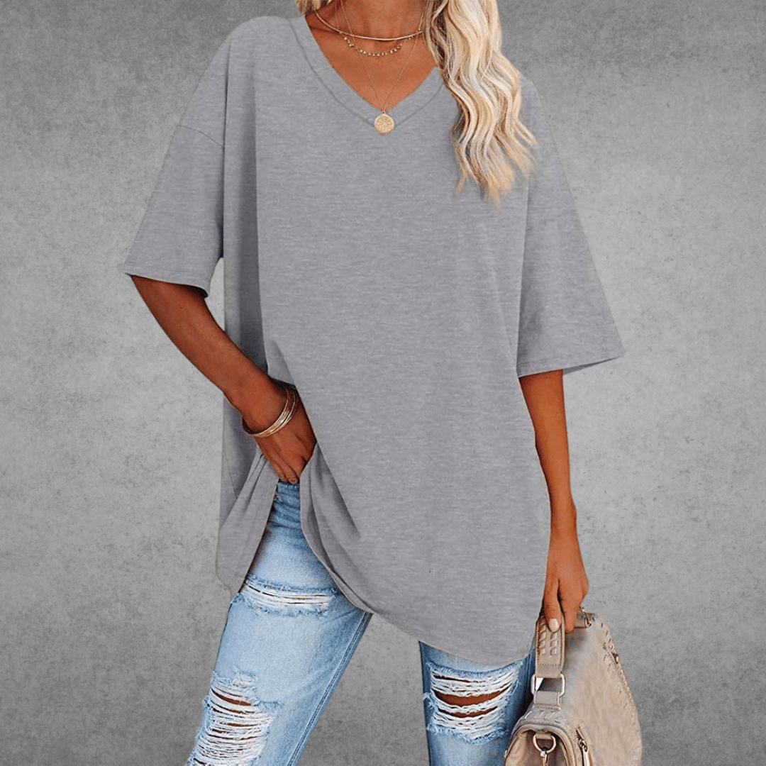 Women Top | loose fit V neck short sleeve cut