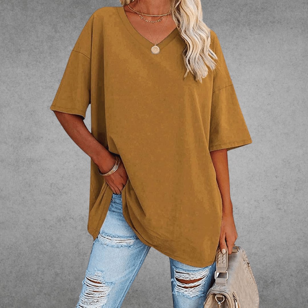 Women Top | loose fit V neck short sleeve cut