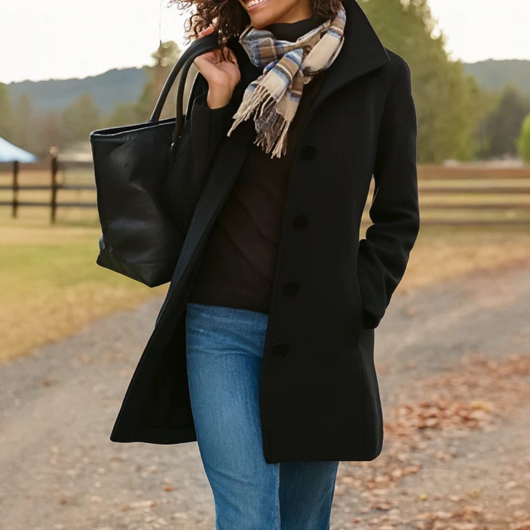 Mid Length Straight Fit Button Front Coat for Women | Spring Autumn Layer