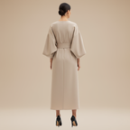 Wide Sleeve Wrap Midi Dress for Women | Belted V-Neckline
