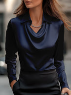 Women Blouse | Draped Cowl Neck with Long Sleeves