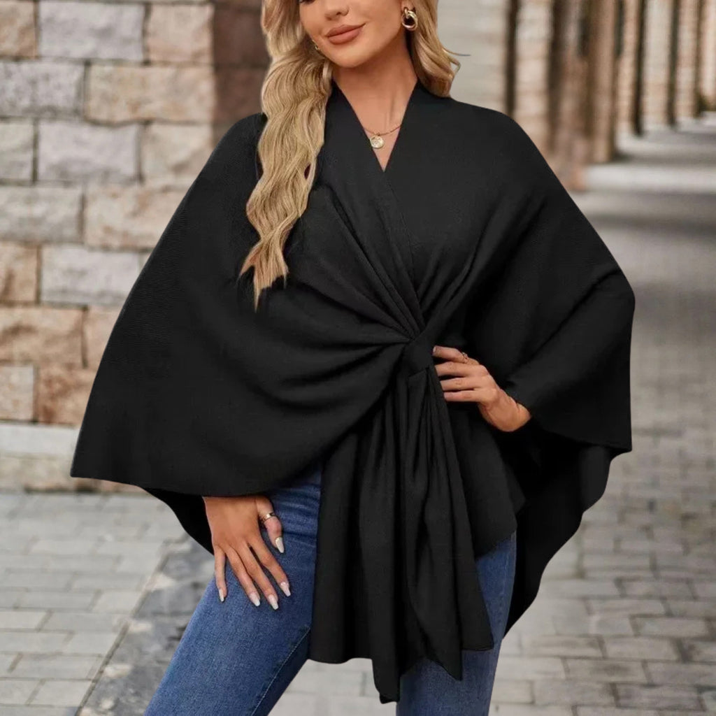 Lightweight Loose Fit Open Poncho with Front Knot Detail for Women | Casual Wear