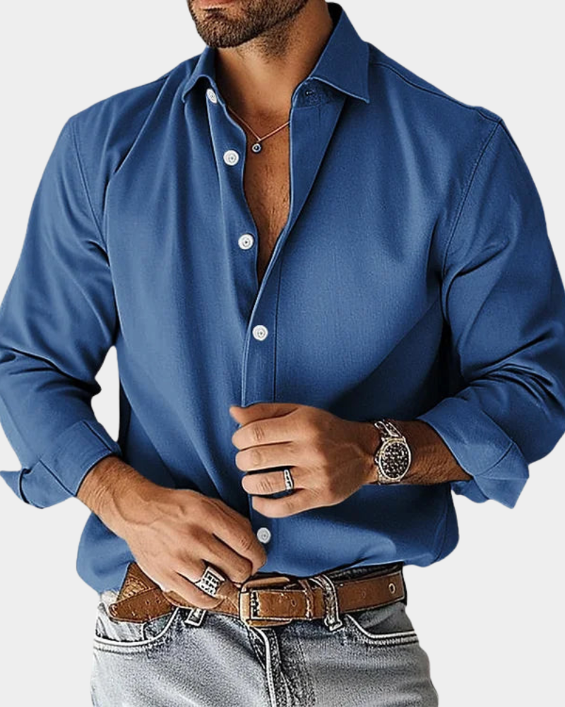 Crease Free Moisture Wicking Tailored Fit Long Sleeve Button Up Shirt for Men