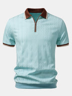 Textured Knit Quarter Zip Tailored Polo Shirt for Men | Smart Casual Style
