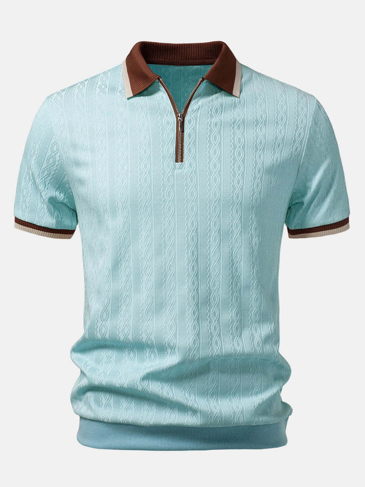 Textured Knit Quarter Zip Tailored Polo Shirt for Men | Smart Casual Style