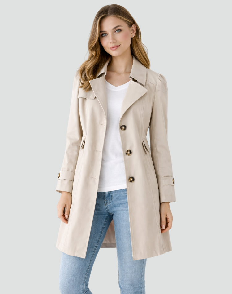 Tailored Mid Length Trench Coat with Structured Lapel Collar for Women