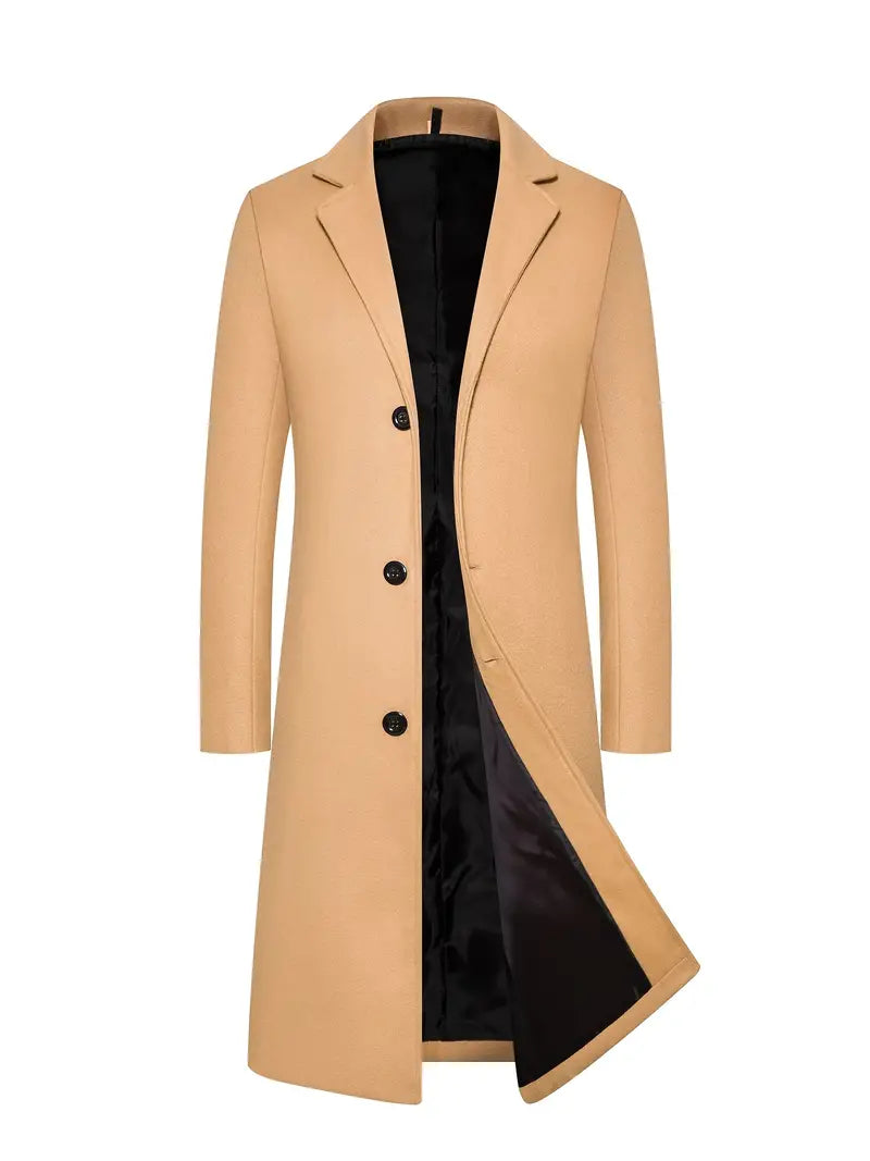Notch Lapel Long Wool Overcoat for Men | Winter Business Style