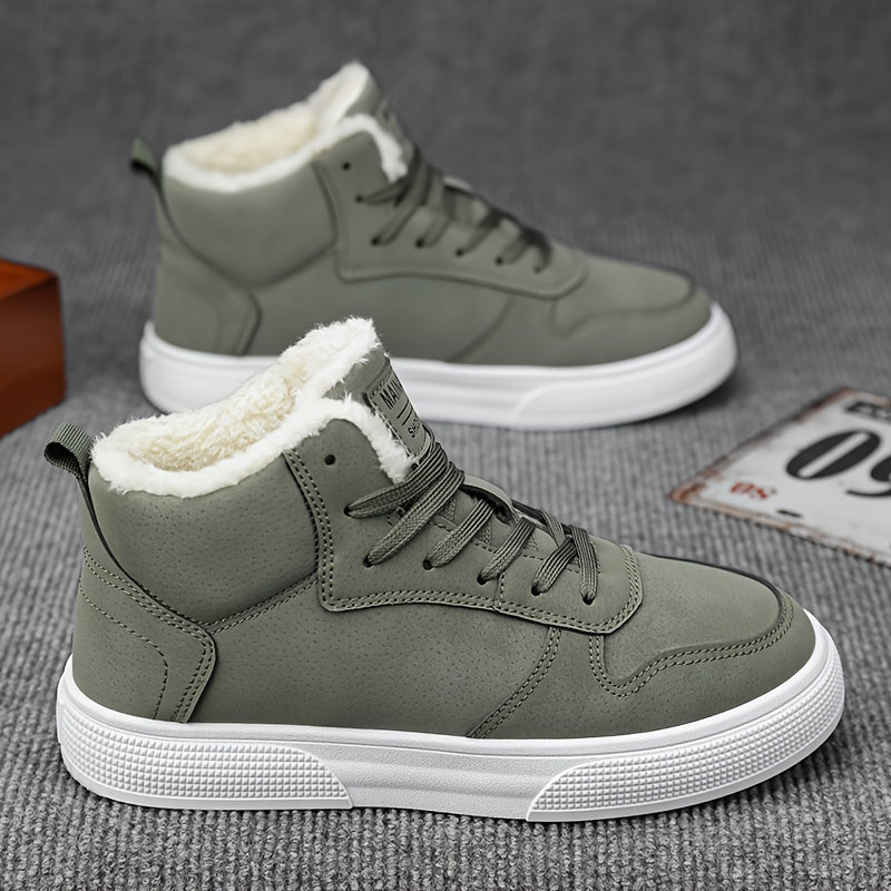 Plush Lined High Top Lace Up Trainers for Men | Cushioned Winter Walking