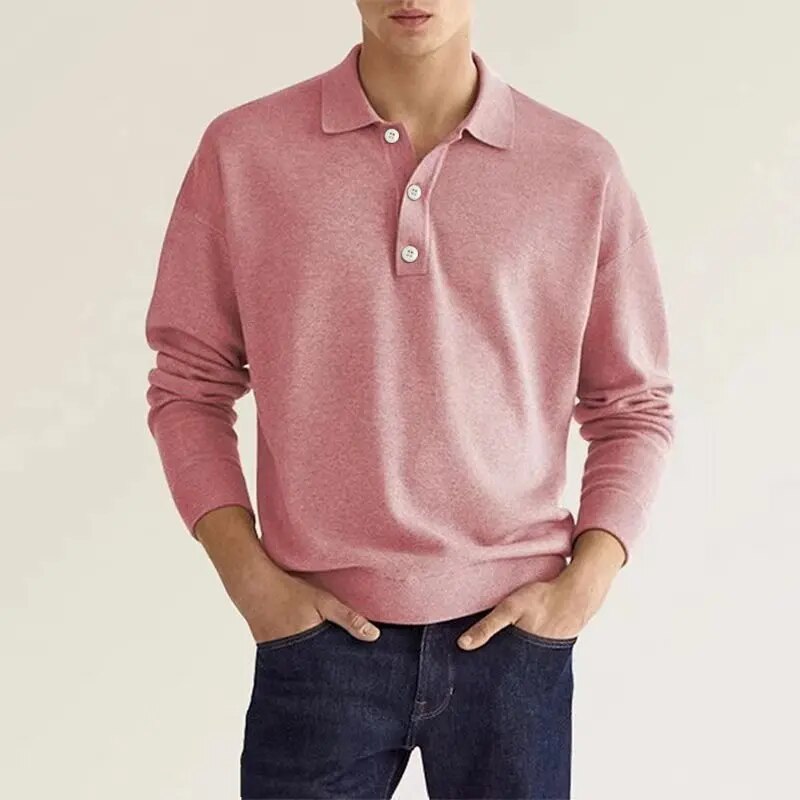 Polycotton Knitted Long Sleeve Polo Shirt for Men | Collared Top