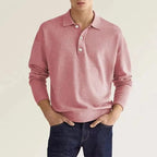 Polycotton Knitted Long Sleeve Polo Shirt for Men | Collared Top