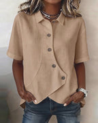 Cotton Linen Asymmetric Placket Button-Down Shirt for Men