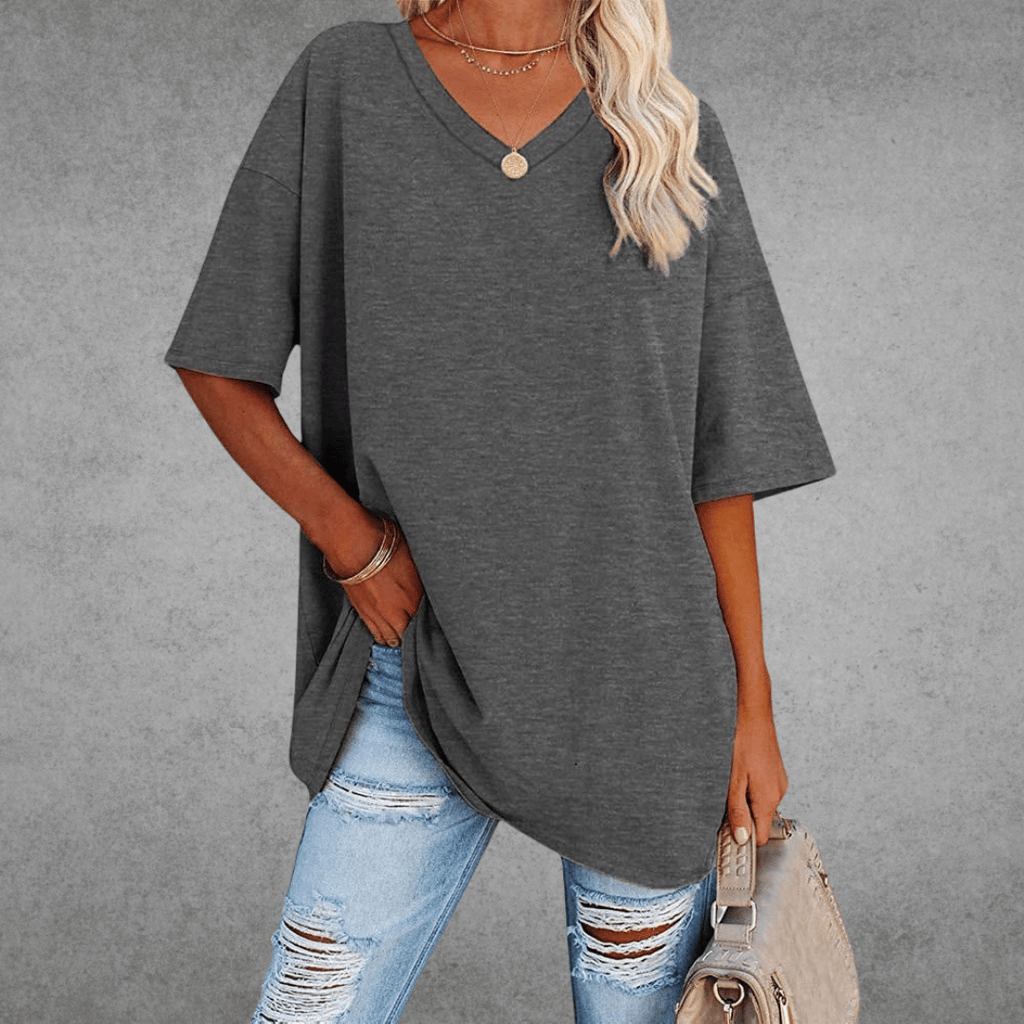 Women Top | loose fit V neck short sleeve cut