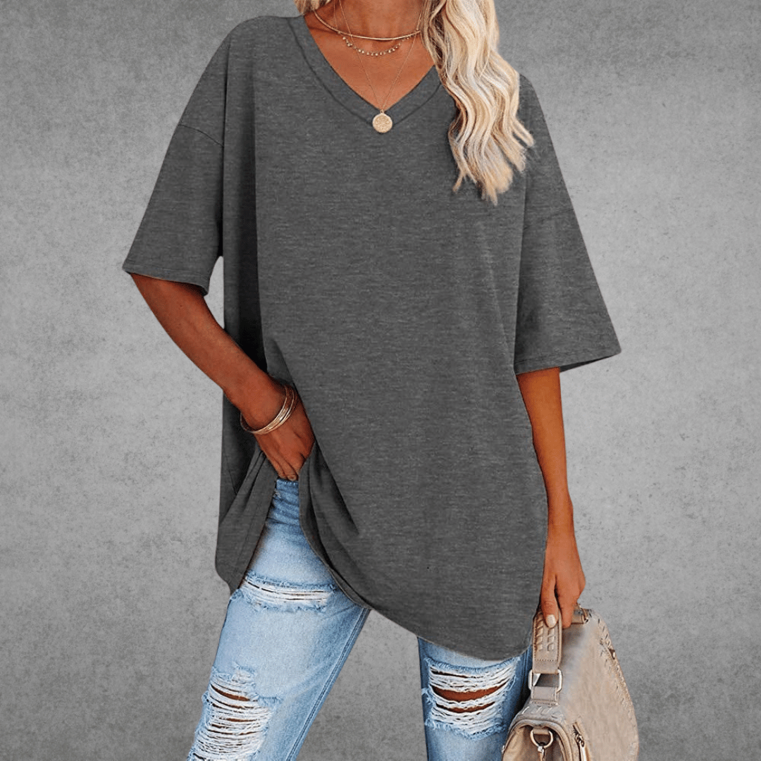 Women Top | loose fit V neck short sleeve cut