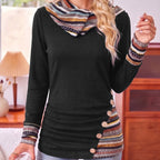Patchwork Hoodie with Striped Trim and Side Ruching for Women | Casual Wear