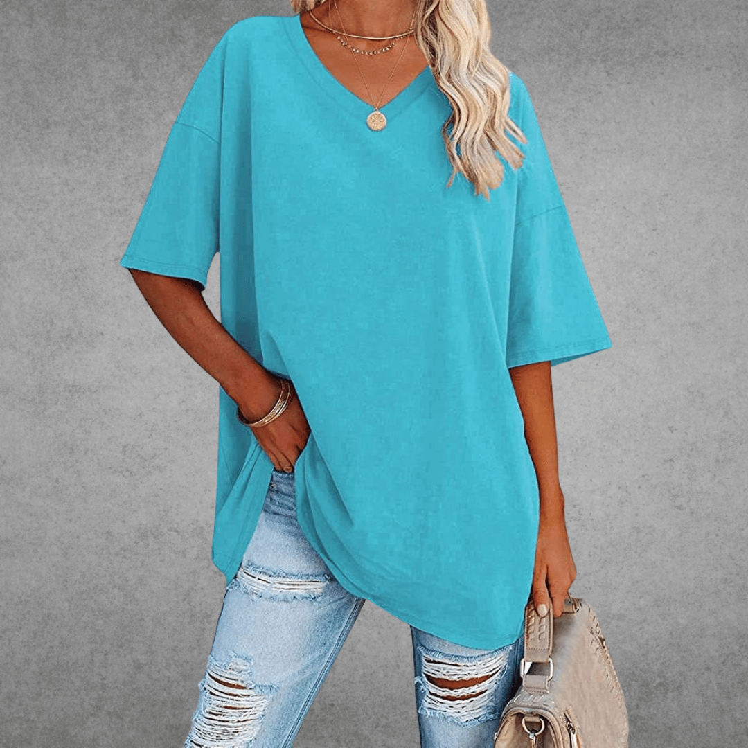 Women Top | loose fit V neck short sleeve cut