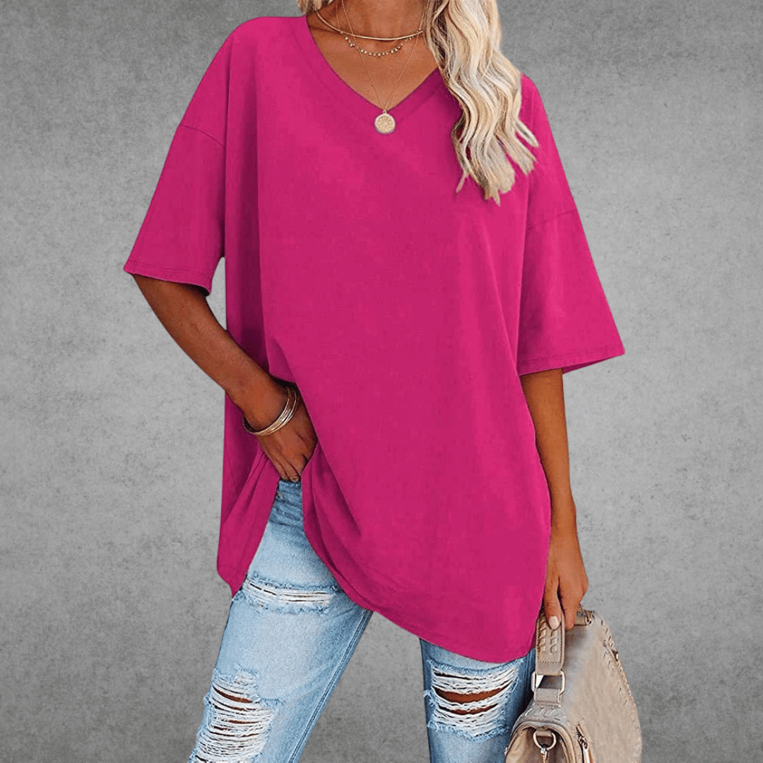 Women Top | loose fit V neck short sleeve cut