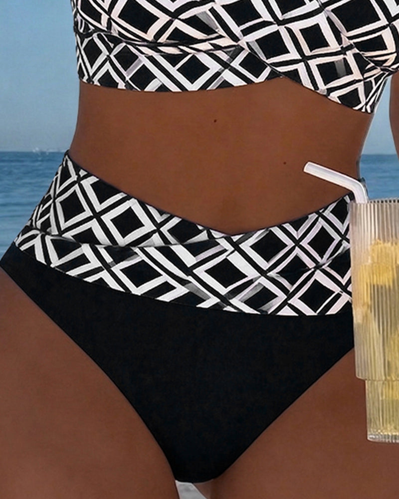 Check Print Wire Free Bikini Set with High Cut Briefs for Women | Beachwear