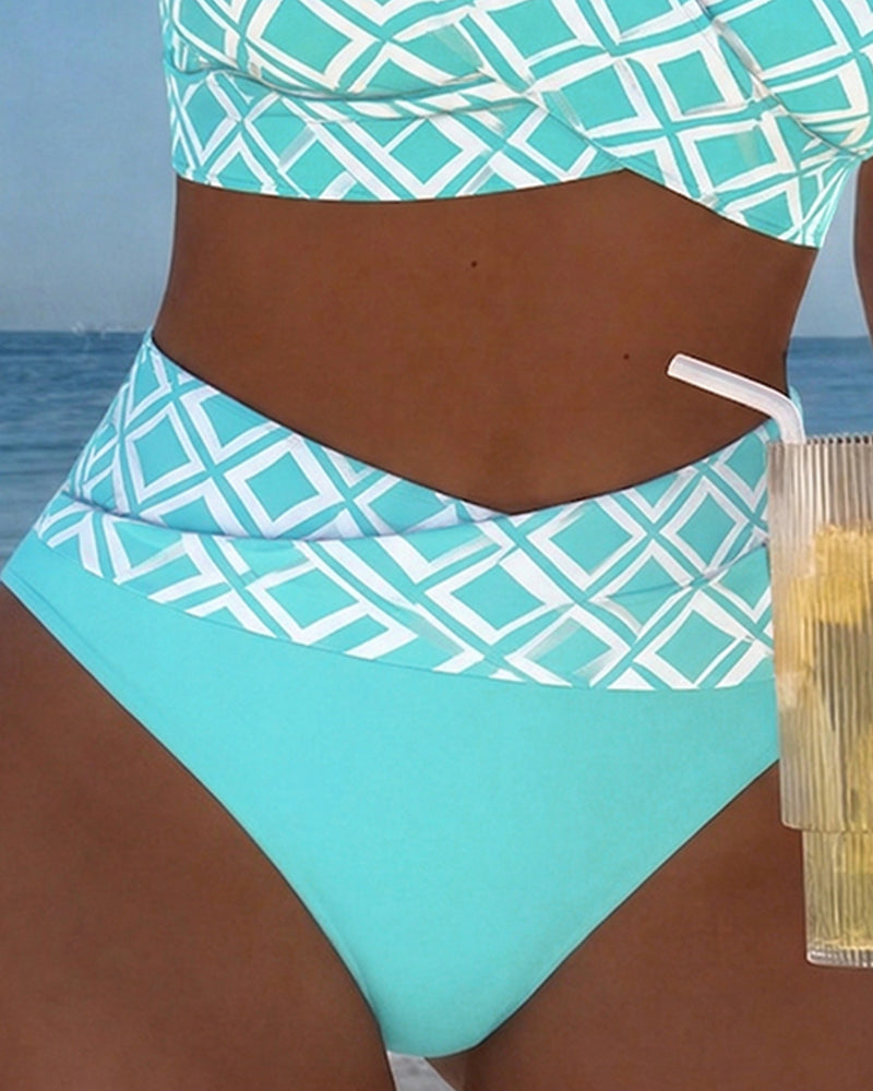 Check Print Wire Free Bikini Set with High Cut Briefs for Women | Beachwear