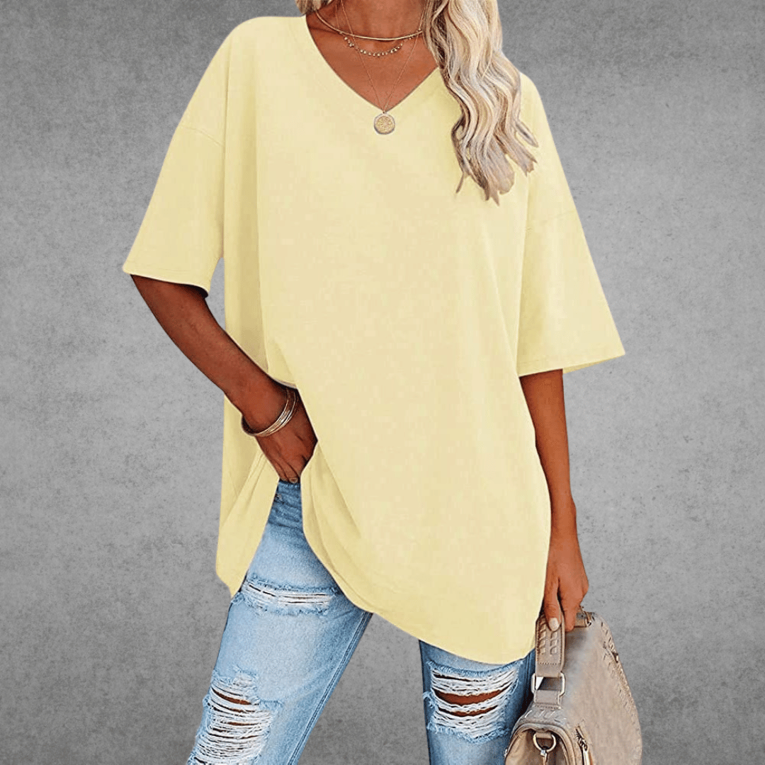 Women Top | loose fit V neck short sleeve cut