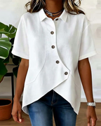 Cotton Linen Asymmetric Placket Button-Down Shirt for Men