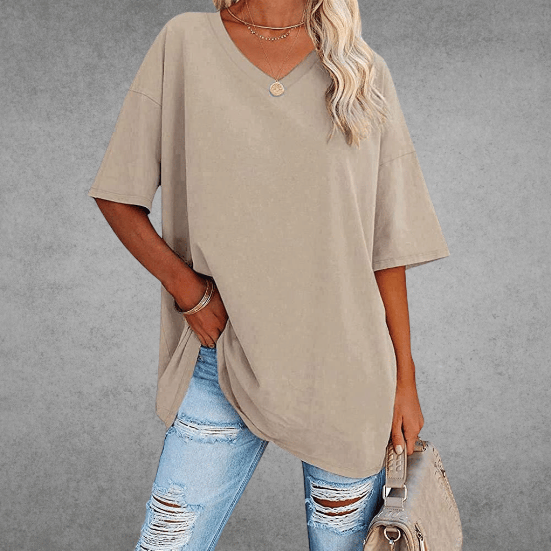 Women Top | loose fit V neck short sleeve cut