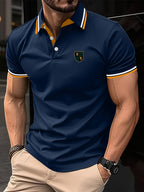 Yellow Striped Short Sleeve Knit Polo Shirt for Men | Regular Fit Summer Wear