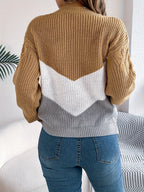 Colour Block Cable Knit Round Neck Long Sleeve Jumper for Women | Autumn Winter