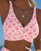 Check Print Wire Free Bikini Set with High Cut Briefs for Women | Beachwear