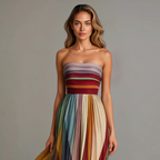 Strapless Colourful Pleated Maxi Dress for Women | Summer