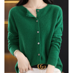 Merino Wool Cashmere Blend Round Neck Button Cardigan for Women | Winter Knit