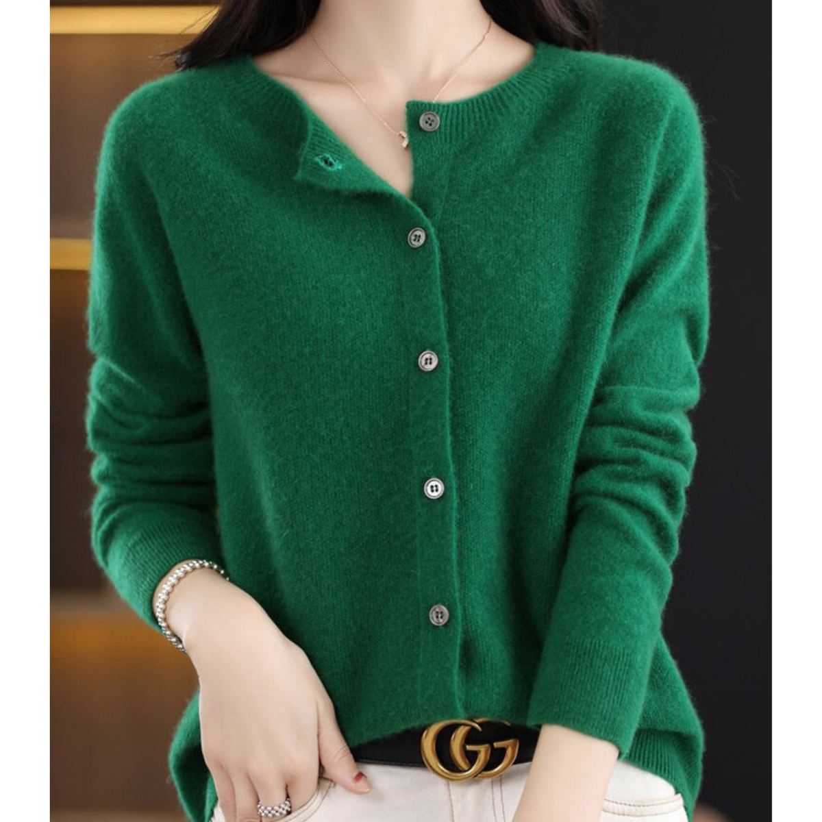 Merino Wool Cashmere Blend Round Neck Button Cardigan for Women | Winter Knit