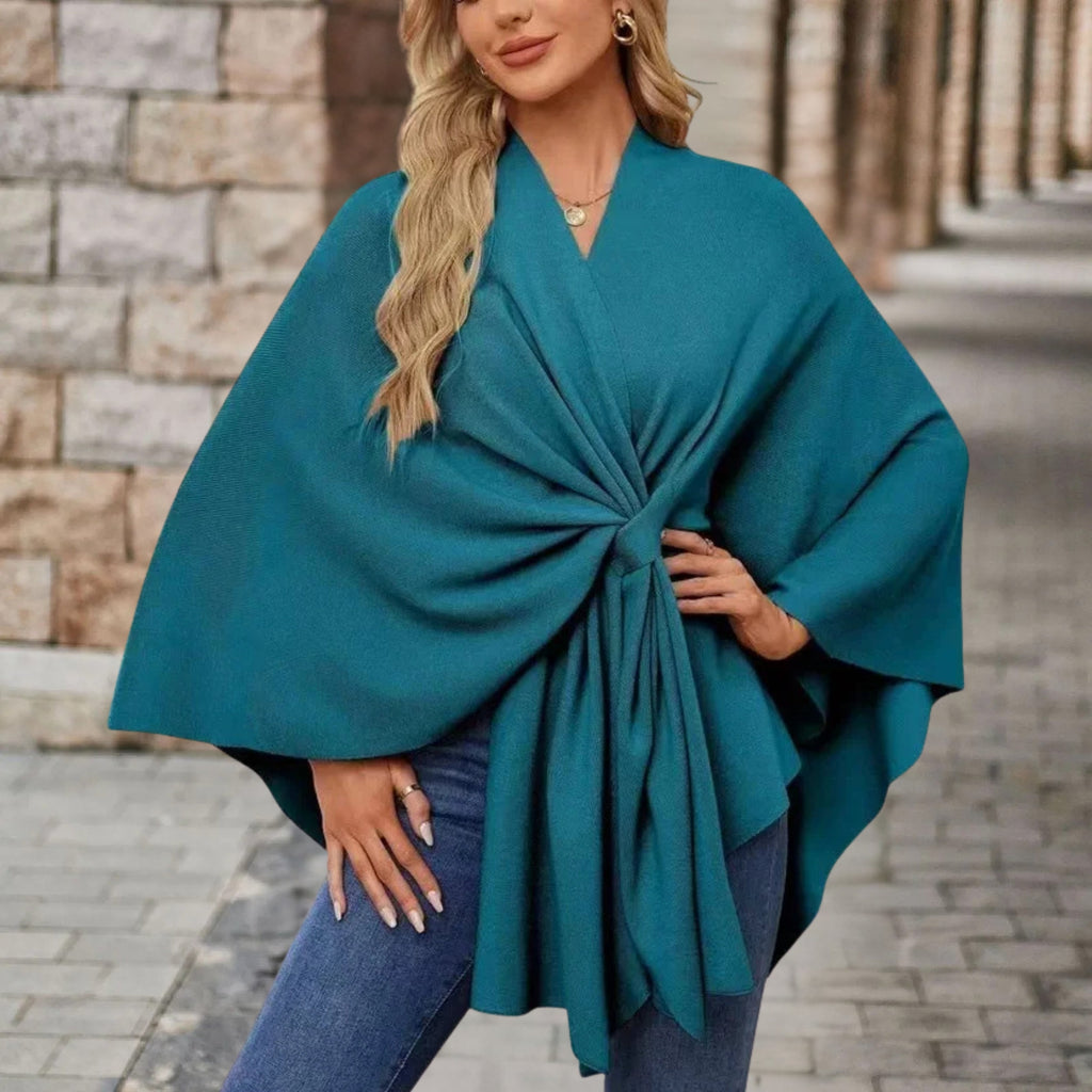Lightweight Loose Fit Open Poncho with Front Knot Detail for Women | Casual Wear